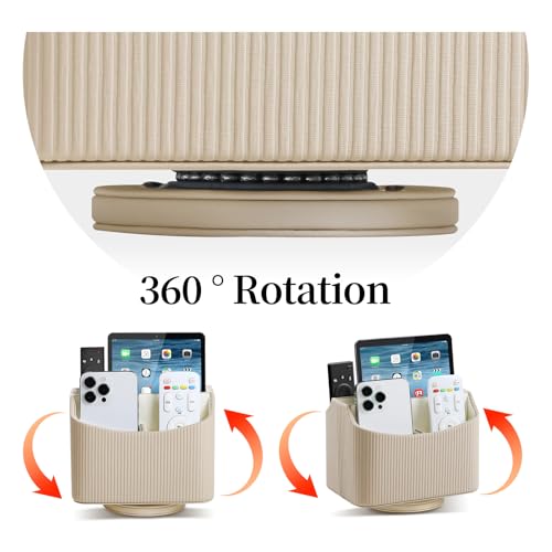PU Leather Remote Control Holder, 360 Degree Rotating Desk Organizer Storage Table Remote Caddy, Spinning Bedside Organizer Nightstand Organizer for Desktop Office Home (Beige) - color: Beige