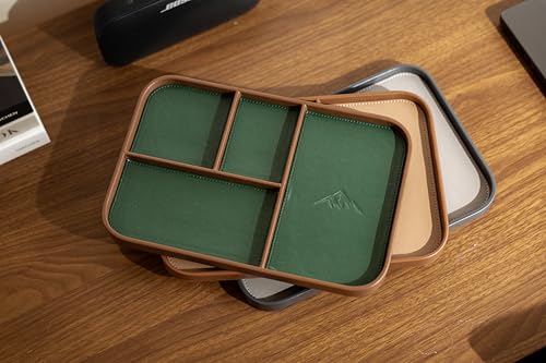 MUUJEE Leather Catchall Multitray (Design 3) - 11.65 x 7.75 x 0.8, Nightstand Entryway Bedside Dump Tray Valet Organizer for Keys Phone Wallet Watch Glasses Pens, Office Desk Accessory for Men, Green - color: Green