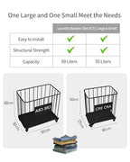 Iron Laundry Hamper with Wheels | Durable Metal Clothes Basket | Easy Mobility | 19.69 x 11.81 x 23.62 Inches | Pack of 2