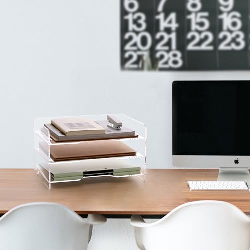 SANRUI Paper Letter Tray Organizer 3 Tier Acrylic Desk File Organizer with Bottom Handle, Paper Sorter Organizer for Letter/A4 Office Organization,Clear - style: Enlarged File Tray 3 Tier