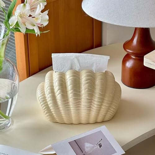 Ceramic Tissue Box Cover Modern Decorative Organizer for Facial Tissues Holder, Farmhouse Style Home Decor for Bathroom, Bedroom, Living Room & Office (Big Shell Beige) - color: Big Shell Beige