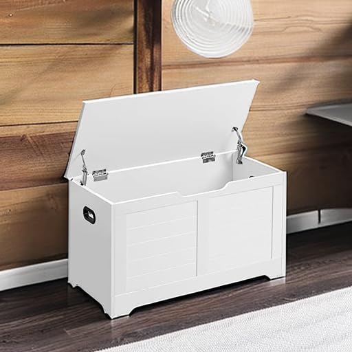 VASAGLE Storage Chest, Storage Bench with 2 Safety Hinges, Farmhouse Style, 15.7 x 31.5 x 18.1 Inches, for Entryway, Bedroom, Living Room, Cloud White ULSB063T14 - color: Cloud White, size: 31.5"W