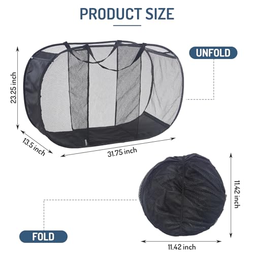 Seiritex Mesh Popup Laundry Hamper 3 Compartment Sortable Horizontal Collapsible Laundry Basket for Clothes Laundry Room Bedroom Toys Travel (Black) - color: Black 3-compartment