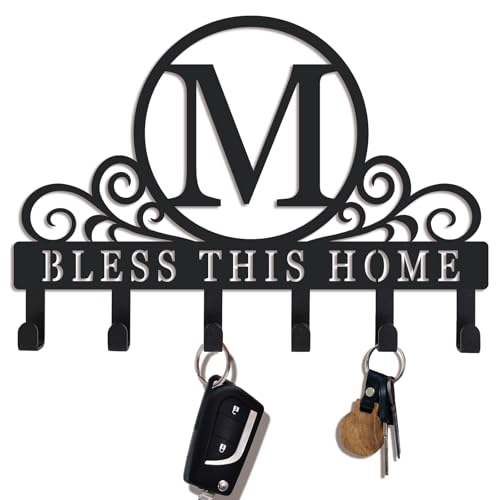Metal Letter M Key Holder for Wall, Decorative Metal Key Holder Wall Mount, Key Hooks Coat Rack Monogram Wall Decor, Perfect for Bathroom, Living Room, Kitchen, Anniversary Housewarming Gift - style: M