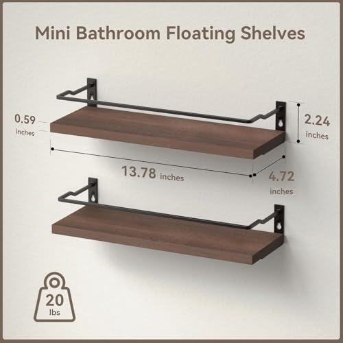 RICHER HOUSE Floating Shelves, Small Wall Shelf for Bathroom Decor, Rustic Wall Mounted Wood Shelves Set of 2, Bathroom Organizer Over Toilet Storage, Kitchen Shelf - Rustic Brown - color: Brown