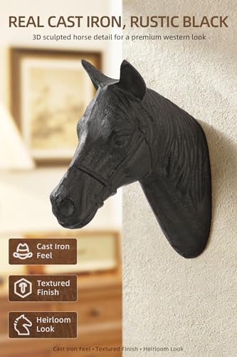 Cast Iron Horse Head Wall Hook, Western Decorative Hook, Equestrian Tack Room Decor Bridle Hook for Barn Stable Stall Door, and Coats, Performs Good in Any Home or Office Space - color: Horse Head Rustic Black