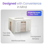 24L Pack Of Two Clothes Storage Bin, Foldable Blanket Storage Bags with Zippers, Under Bed Storage Box, Clear Window and Reinforced Handles, Bed Sheets Storage Box