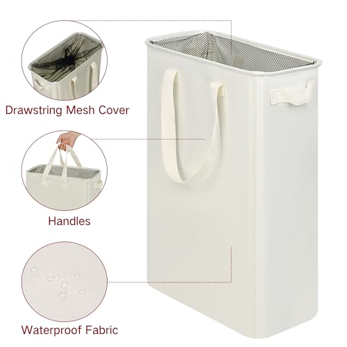 efluky Slim Laundry Basket, Narrow Laundry Hamper with Handles, Collapsible Dirty Clothes Hamper, Tall Laundry Bin for Laundry Room, Dorm and Bedroom, 19.8 Gallon (75L) Beige - color: Beige, size: 75L without Lid
