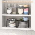 Cabinet Organizer Shelf, 2 Tier Kitchen Cabinet Organizer with Stackable Cabinet Shelves for Kitchen Countertop Storage, Metal Kitchen Shelf Organizer for Spice, Pantry & Under Sink
