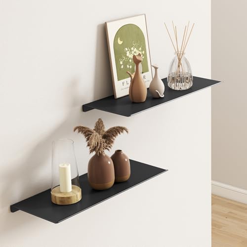 MKO 2 Pack 12" Floating Shelves for Wall, Metal Wall Mounted Shelf for Bathroom, Bedroom, Living Room, Kitchen, Little Hanging Shelves for Books/Storage/Room Decor, Black - color: Black, size: 12 IN