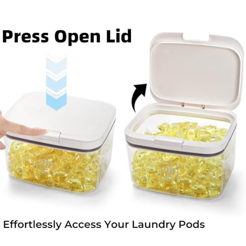 Tlence 94 OZ/2.8L Laundry Pods Container, One-Press Lid Laundry Powder Holder Dispenser, Clear PET Detergent Sheet Organizer with Measuring Cup for Booster Beads, Dryer Balls, Flour, Pet Food