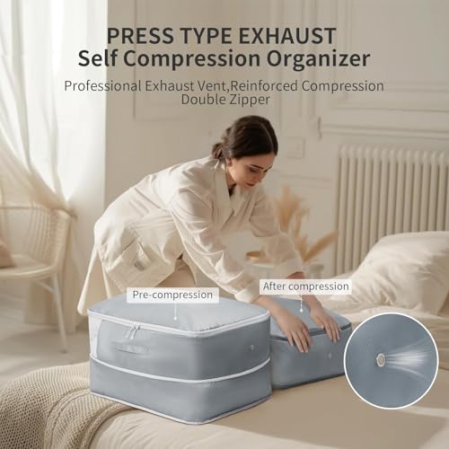 DIMJ Comforter Storage Bag 6 Pack - Blanket Storage Organizer Compression Bags, Large Capacity Ultra Space Saving Self Compression Organize for Bedding, Pillow, Duvet, Sheet Storage with Zipper Window - color: Gray, size: 66L x 6 Pack