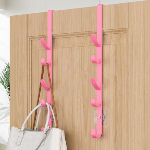 Over The Door Hooks, Metal Door Hooks for Hanging, Over The Door Purse Organizer for Door Coat Hanger, Back of Shower for Hanging Towel Rack Clothes, Hat, Bathroom, Closet (Pink-2Packs) - color: Pink, size: 2 Pack