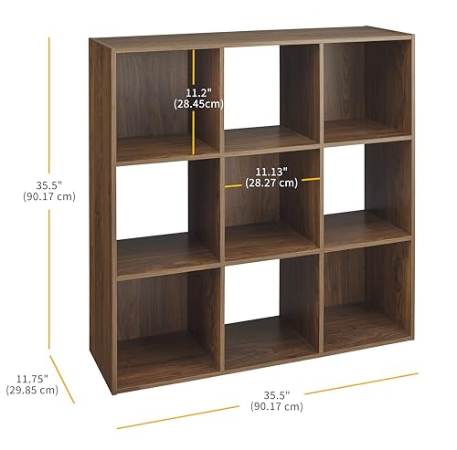 Whitmor 9 Cube Storage Organizer, Open Storage Display Bookshelf, Storage Cabinet for Living Room, Bedroom, Home, Office, Walnut - color: Walnut, size: 9 Cube, 35.5"L x 11.7"W x 35.5"H