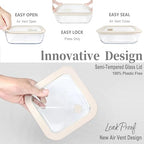 Urban Green Glass Food Container Set with Glass Lid, 3 Pack, Meal Prep Containers with Silicone Airtight Lid, 1 Large Glass Salad Bowl, 2 small dressing containers,Leakproof, 100% Plastic Free - color: White Sand - 3RD