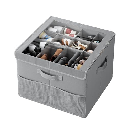 PHINOX Shoe Organizer for Closet, Fits 12-24 Pairs, Shoe Storage Bins with Clear Cover and Reinforced Handles, Foldable Shoe Storage Organizer, Space Saving Shoe Holder for Wardrobe, 1 Pack Gray - color: Gray, size: 1 Pack-17''L x 17''W x 12.5'' H
