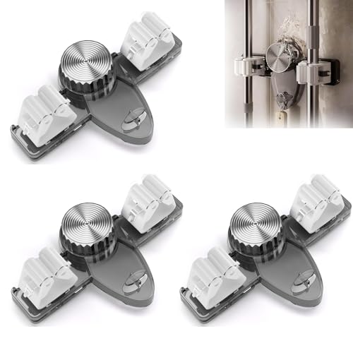 Broom Hanger Mop Hanger, Wall Mount Mop Grippers, No Punching Required Broom Hanger Organizer for Bathroom, Kitchen, Office, Laundry Room, Home Garden, Garage Storage and Organization Rack (Grey) - color: Grey