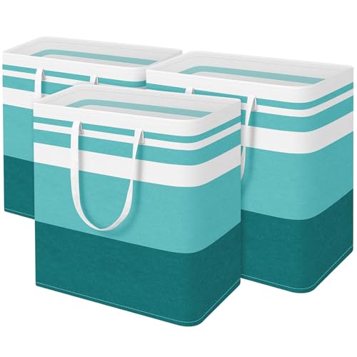 BlissTotes 3-Pack Laundry Basket, Freestanding＆Waterproof Laundry Hamper, Collapsible Tall Clothes Hamper with Easy Carry Handles for Clothes, Towels in the Family and Dorm,Gradient Green,100L - color: Green, size: 100L
