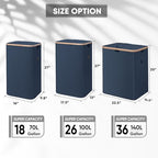 BALEINE Laundry Hamper with Lid, Tall Laundry Baskets with Bamboo Pull Handles, Large Laundry Bin with Internal Support (18 Gal/70L, Blue) - color: Blue, size: 70 liters