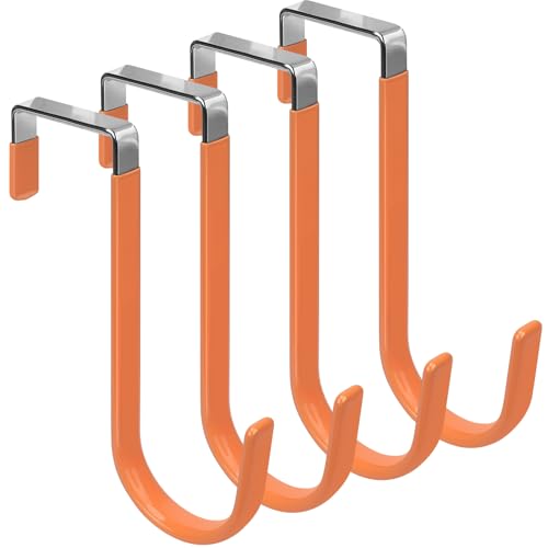 FYY Over the Door Hooks, 4 Pack Door Hangers Hooks with Rubber Prevent Scratches Heavy Duty Organizer Hooks for Living Room, Bathroom, Bedroom, Kitchen Hanging Clothes Towels Hats Coats Bags Orange - color: A Orange, size: Short, style: 4 Pack