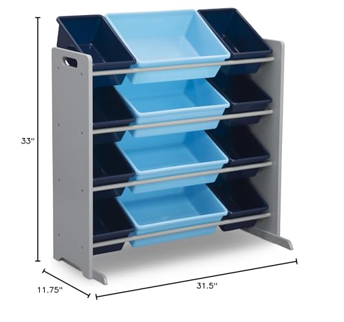 Delta Children Kids Toy Storage Organizer with 12 Plastic Bins - Greenguard Gold Certified, Grey/Blue - color: Grey/Blue