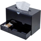 MyGift Premium Black Acrylic Cosmetic Organizer Caddy and Tissue Box Cover with Pull Out Makeup Storage Drawer - Countertop Bathroom Supplies Holder - color: Black