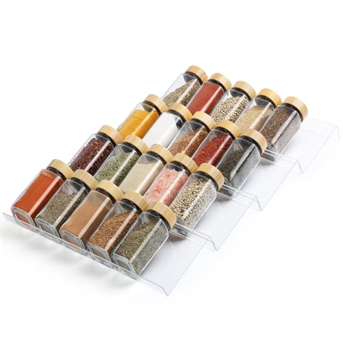 Suneerplay Spice Drawer Organizer 4 Tier, Acrylic Seasoning Organizer Rack, Clear Spice Rack Tray, Kitchen Seasoning Jars Drawers Insert (Jars Not Included/Expandable From 13" to 26") - color: Clear 4 Pack, size: Large
