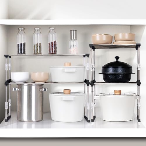 carrotez 2 Pack Expandable Cabinet Organizer, Set of 1 Width & Height-Adjustable Kitchen Cabinet Organizer Shelf, Stackable Kitchen Counter Shelf, 11.8~19.6 x 7.8 x 5.9~9" Black - color: Black, size: 2 Pack