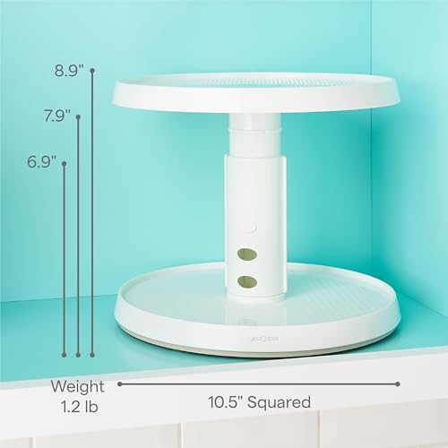 YouCopia Crazy Susan Two-Tier Turntable, Height-Adjustable Lazy Susan Organizer for Kitchen Cabinet and Pantry Organization and Storage, White - size: Two Tier