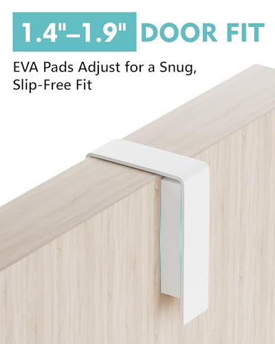 Mop and Broom Holder Wall Mount, No Drill Over the Door Broom and Mop Holder with 4 Slots and 4 Hooks, Wood Tool Hanger for Laundry, Cabinet, Kitchen, Garage - color: White