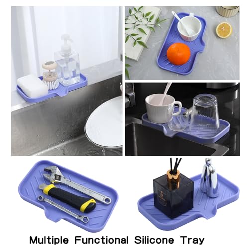 MicoYang Silicone Bathroom Soap Dishes with Drain Spout-Bathroom and Kitchen Sink Organizer,Sponge Holder,Dish Soap Tray,Perfect for Dispenser,Scrubber,Bottle on Sink or Counter-Light Purple 9.6"×5.3" - color: Light Purple, size: M(9.6"×5.3")