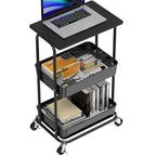 Simple Houseware 2-Tier Rolling Utility Cart with Lockable Wheels and Wood Top, Metal Storage Organizer Trolley for Kitchen, Bathroom, Office, Craft Room, Black - color: Black