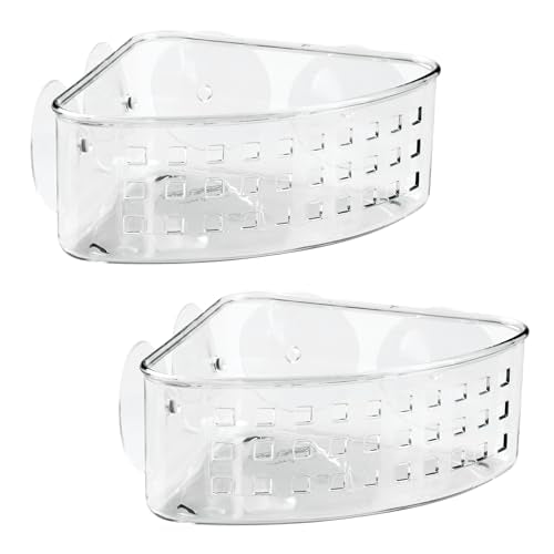 iDesign Plastic Suction Cup Corner Shower Basket for Bathroom Storage, Set of 2, Clear, Made in USA - style: Pack of 2