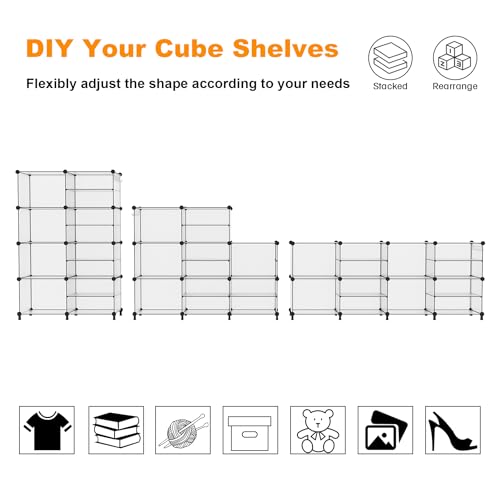 AWTATOS Closet Organizer 8 Cube Storage Shelves Clothes Organizers Closet Storage Stackable Cubby Shelving for Closet Bedroom Living Room Translucent - color: Translucent