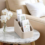 Remote Control Holder, PU Leather Nightstand Organizer Bedside Caddy with 3 Compartments, Small Desk Organizer for Remote/Pen/Glasses/Phone (Beige) - color: Beige