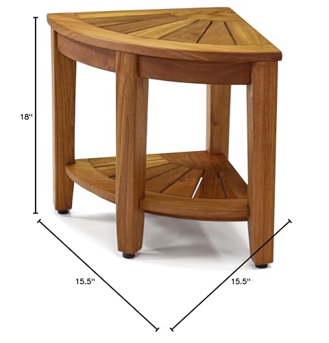 AquaTeak The Original 15.5" Kai Corner Teak Shower Bench - Shower Stool with Storage Shelf for Bathroom - Durable Water Resistant Shower Chair - Shaving Foot Rest - Indoor & Outdoor Use - size: Original 15.5", style: Corner Stool With Shelf