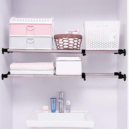 BAOYOUNI Expandable Shelf Closet Tension Rod Adjustable Shelving Unit Storage Rack Organizer Hanger Space Saving Divider for Wardrobe, Cupboard, Kitchen, Bathroom Use, Black - color: Black, 1pc (2-bar Telescopic), size: Recommended Use Length: (38.98-60.2