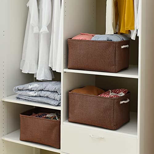 TheWarmHome Decorative Basket Rectangular Fabric Storage Bin Organizer Basket with Handles for Clothes Storage (Brown,Large-3Pack,15.7L*11.8W*8.3H) - color: Brown, size: 3PCS/Large - 15.7Lx11.8Wx8.3H
