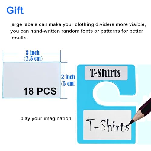 20 Pack White Clothing Rack Size Dividers Plus 45 Labels (1 Inch) and 18 Large Blank Labels, Large Rectangular Clothing Closet Dividers (Blue) - color: Blue, size: 20 PACK