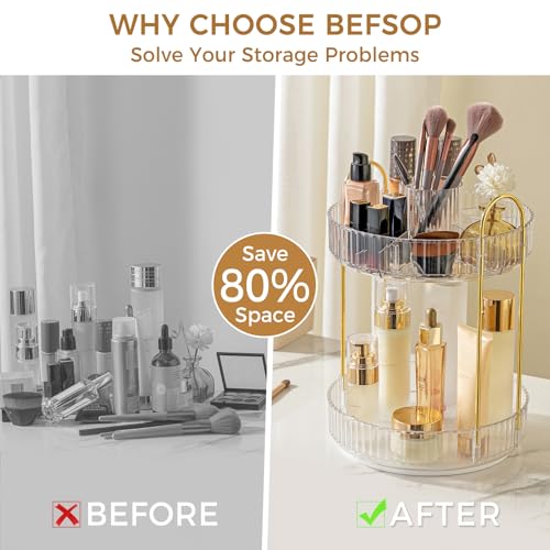360° Rotating Makeup Organizer, Upgraded 2 Tier Skincare Perfume Organizers for Women, Bathroom Organizer Countertop, Clear Cosmetic Dresser Organizer with Makeup Brush Holder, Sink&Counte (Clear) - color: Clear, size: 2 Tier