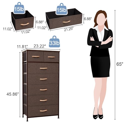 Crestlive Products Vertical Dresser Storage Tower - Sturdy Steel Frame, Wood Top, Easy Pull Fabric Bins, Wood Handles - Organizer Unit for Bedroom, Entryway, Closets - 7 Drawers (Brown) - color: Brown, style: 7 Drawers