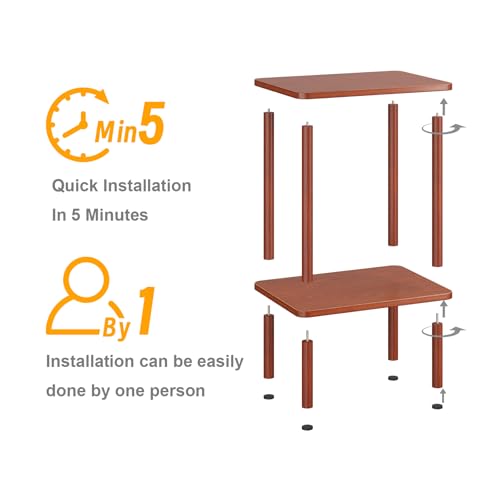 Apicizon 2 Tier End Table, Small Side Table with Solid Wood Legs, Boho Bedside Table with Storage Shelf, Nightstand for Small Spaces, Bedroom, Living Room, Entryway, Easy Assembly, Vintage Brown - color: Vintage Brown, size: 1 Set, style: 2 Tier