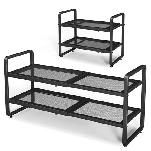 SNTD Shoe Rack - Expandable Shoe Organizer for Closet, Adjustable Metal Shoe Shelf Storage, Stackable Long Shoe Stand Holder for Garage, Entryway, Door Entrance (Black, 2-Tier) - color: Black, size: 2-Tier