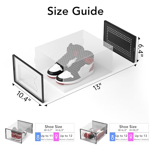 Foluck X-Large Shoe Storage Box, 15 Pack Clear Plastic Stackable Shoe Organizer for Closet, Interlocking Design Shoe Container Bins for Sneakers, Foldable Shoe Rack with Lids, Black - color: Black
