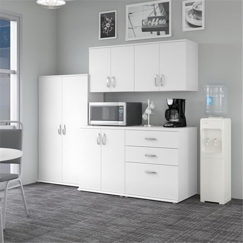 Bush Business Furniture Universal 92W 5 Piece Modular Storage Set with Floor and Wall Cabinets in White - color: White