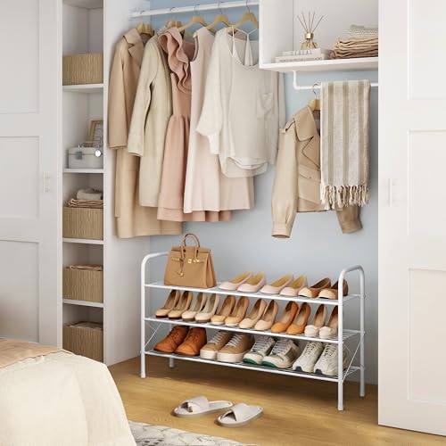 Hoctieon 3 Tier Durable Mesh Style Shoe Rack, Entryway Shoe Shelf, Shoe Rack FreeStanding, Shoe Storage Organizer, Shoe Rack for Closet, Space Save For bathroom, Hallway, Bedroom, Living Room, White - color: White, size: 3 Tier