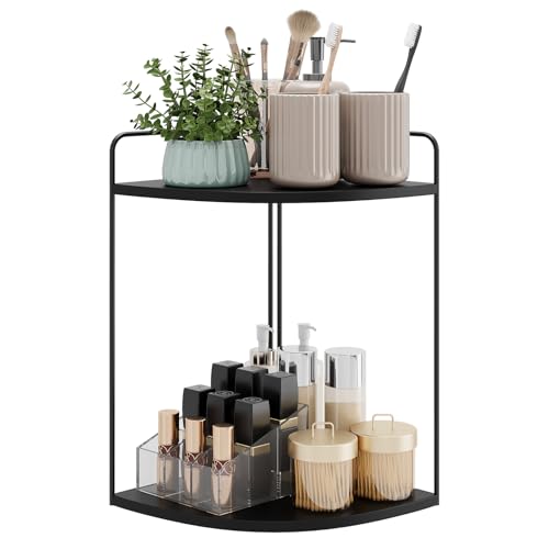 Forest Angle Bathroom Counter Organizer,Countertop Organizer,Vanity Organizers,Bathroom Storage,Bathroom Sink Caddy,Counter Shelf,Corner Counter,Corner Shelves(Black) - color: Black 2 Tier