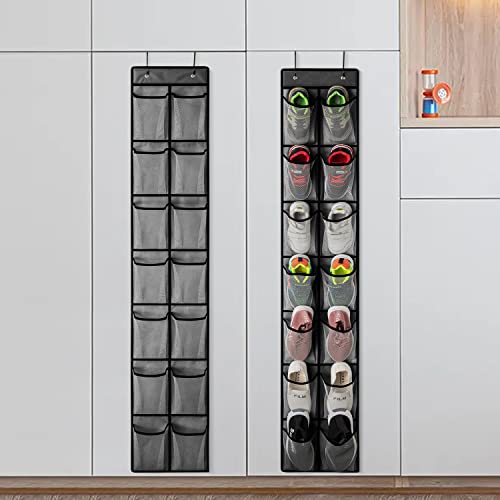 KEEPJOY Over the Door Shoe Organizer, Hanging Shoe Organizer with 4 Hooks,Door Shoe Holder with 14 Mesh Deep Pockets Closet Door Shoe Storage Bag (Grey-2Pack) - color: Grey-2pack of 14 pockets