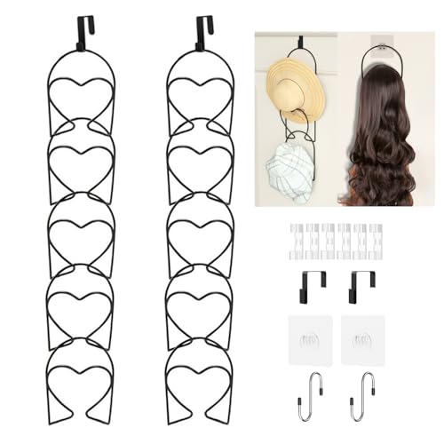 LINFIDITE 10 Pack Hat Rack for wall hat organizer for baseball caps Over Door cap hat hook storage holder hanger display Closet wig stand storage w Hanging Hook Black - color: 10pcs Black, size: Heart Ring