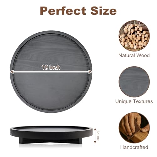 Black Decorative Wooden Tray for Kitchen Counter Bathroom Accessories Sink Vanity Trays Wood Riser Candle Pedestal Stand for Perfume Soap Trays Round Dining Coffee Table Small Rustic Home Decor Tray - color: Black, size: 10 inch